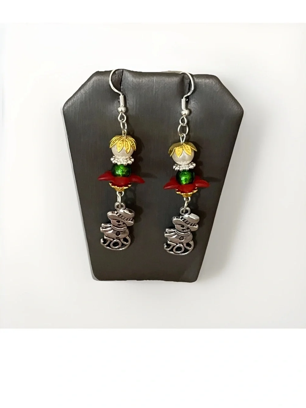 Handmade Christmas Snowman Dangle Earrings Beaded Joy Charm Holiday Festive